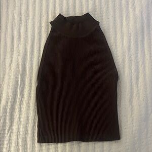 Babaton Dark Brown Ribbed Sleeveless Halter Top